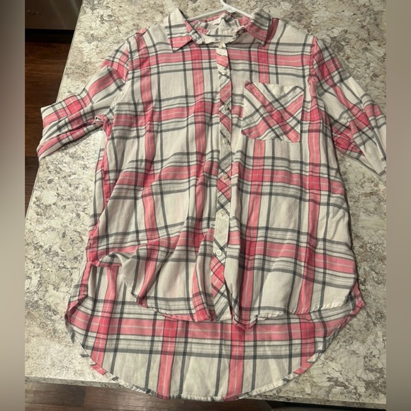 Arizona Plaid Button Up Shirt Pink LARGE JUNIORS - Picture 4 of 10